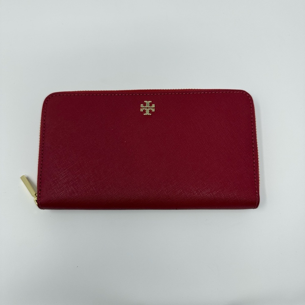 Tory Burch Robinson Zip Continental Wallet - Saffiano Leather - Cherry Apple Red